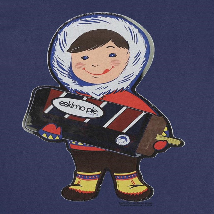 Eskimo Pie Character Holding Large Ice Cream Vintage Mens T Shirt Navy