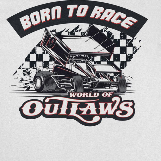 World of Outlaws Born to Race Black Flag Mens T Shirt White