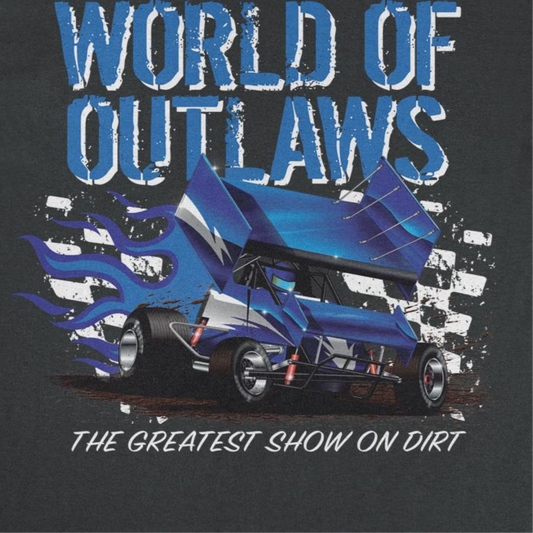World of Outlaws Blue Fire Mens T Shirt Black