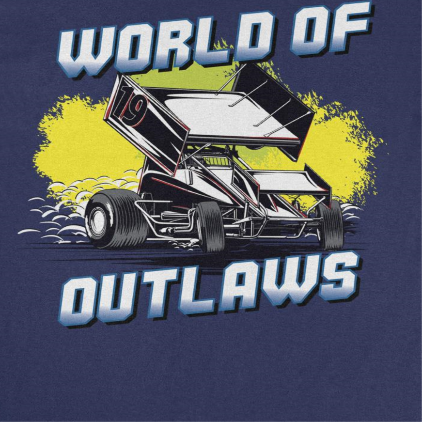 World of Outlaws Yellow Splash Mens T Shirt Navy