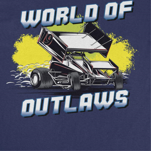 World of Outlaws Yellow Splash Mens T Shirt Navy