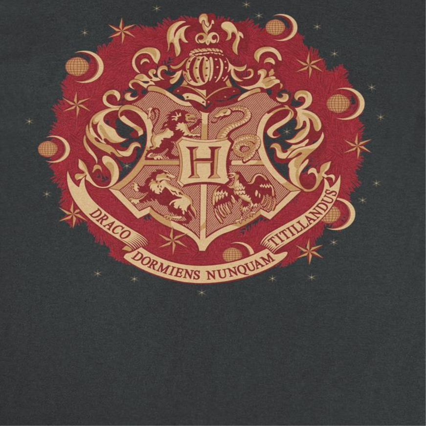 Harry Potter Hogwarts Christmas Badge Mens T Shirt Black