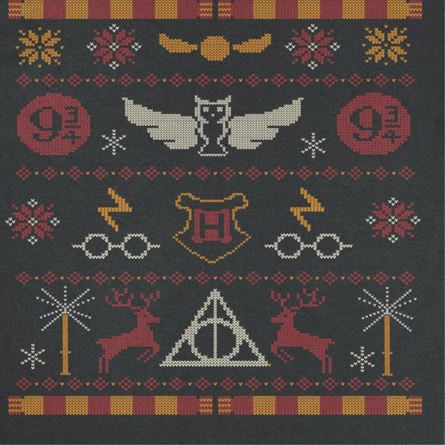 Harry Potter Hogwarts Christmas Pattern Mens T Shirt Black