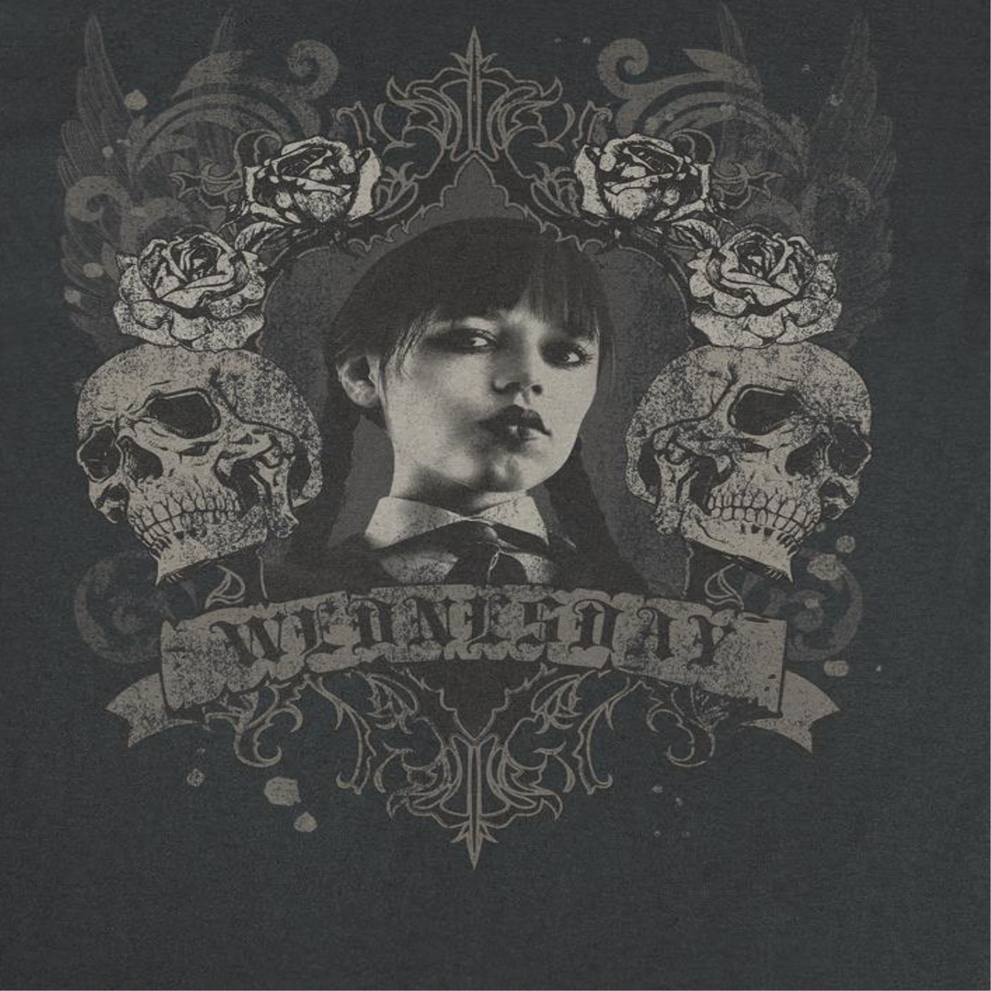 Wednesday Banner Skulls Mens T Shirt Black