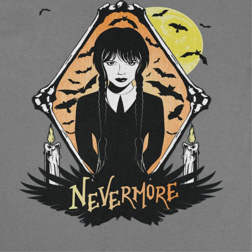 Wednesday Nevermore Bats Mens T Shirt Charcoal