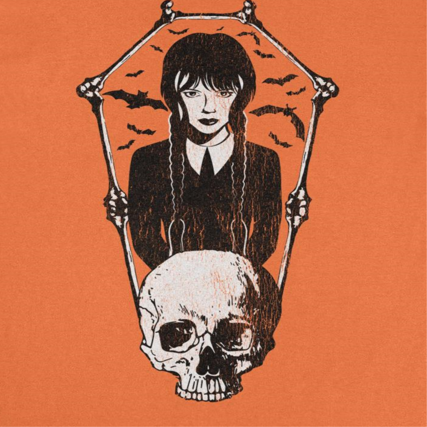 Wednesday Skull and Bones Frame Orange Mens T Shirt