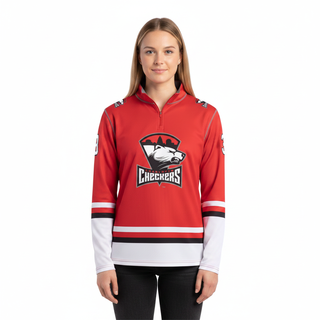 Charlotte Checkers AHL Licensed Replica Performance 1/4 Zip Longsleeve Jersey Shirt