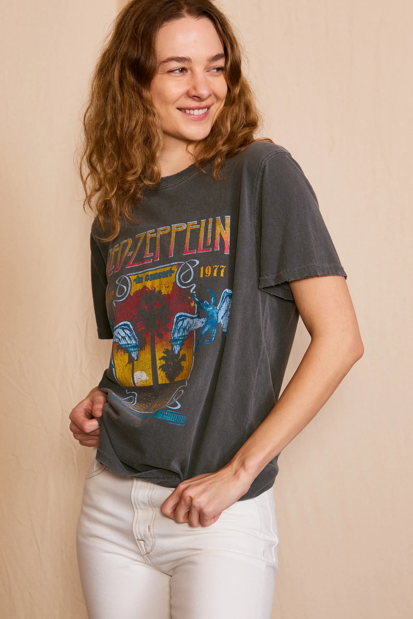 Led Zeppelin Inglewood Sunkissed Gray Tee Womens T Shirt Vintage Black