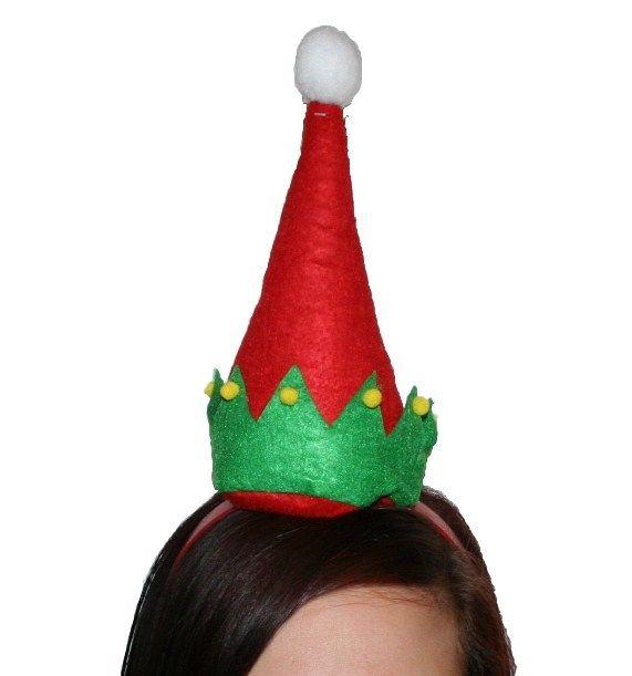 Christmas Elf Hat with Pom Poms on Headband