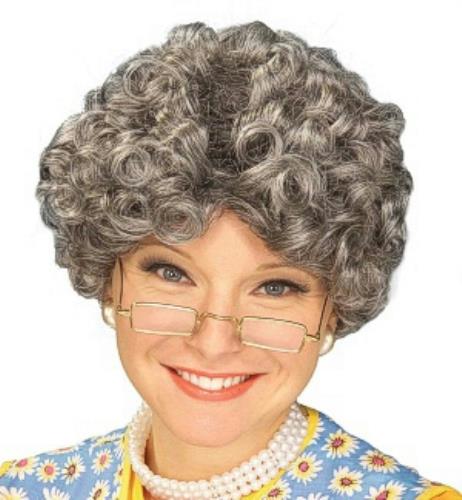 Yo Momma Short Curly Gray Granny Adult Wig