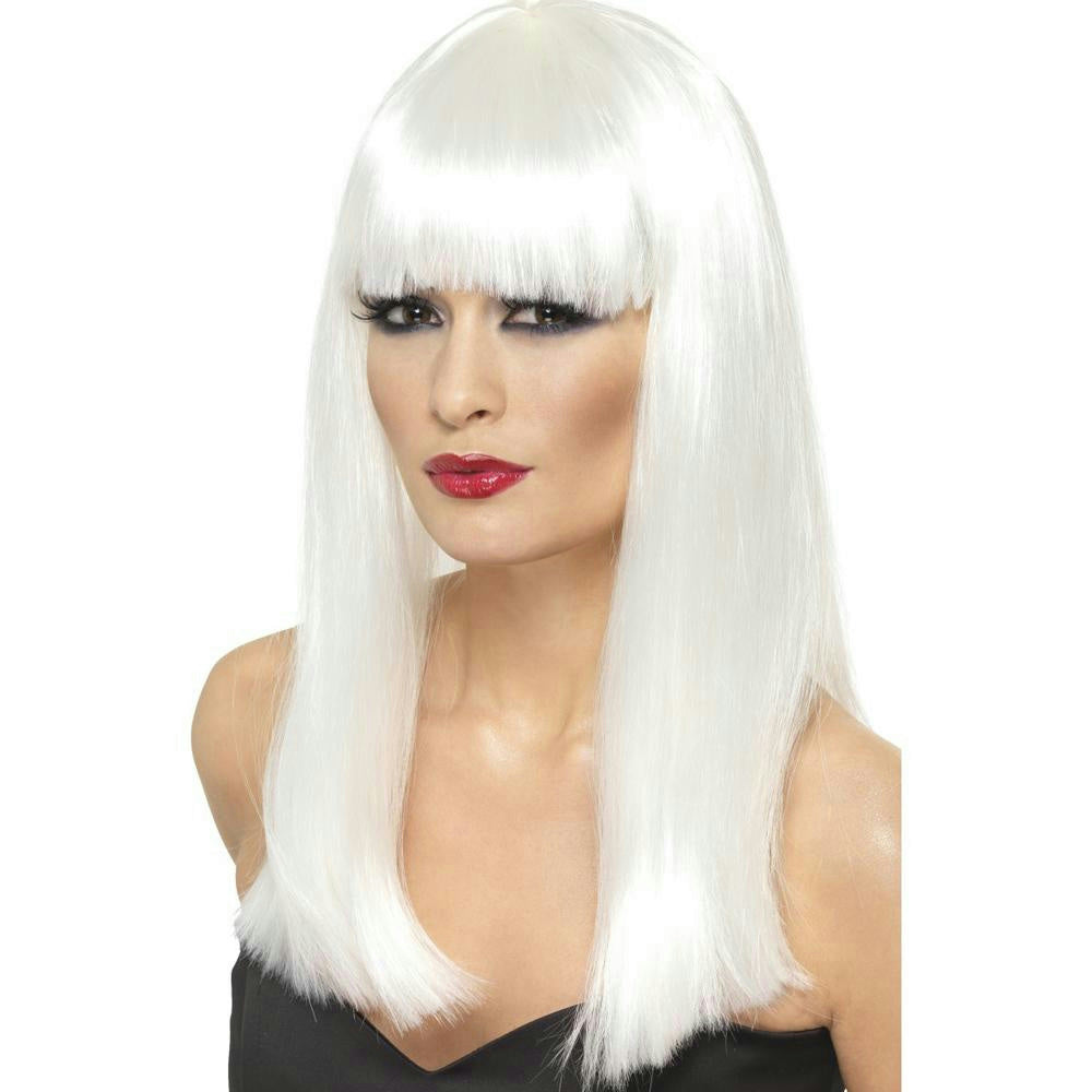 Neon White Glamourama Lady Pop Star Wig