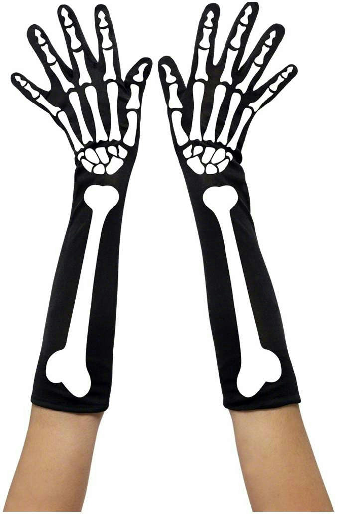 Smiffys Adult Skeleton Elbow Length Halloween Costume Black Bone Print Gloves