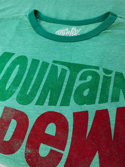 Vintage Mt Dew Ringer Mens T Shirt Green