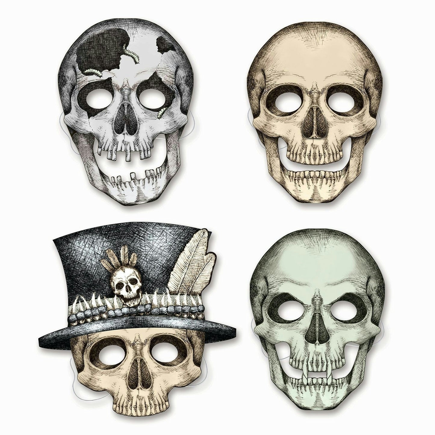 4 pack of Assorted Card Stock Skeleton Paper Masks