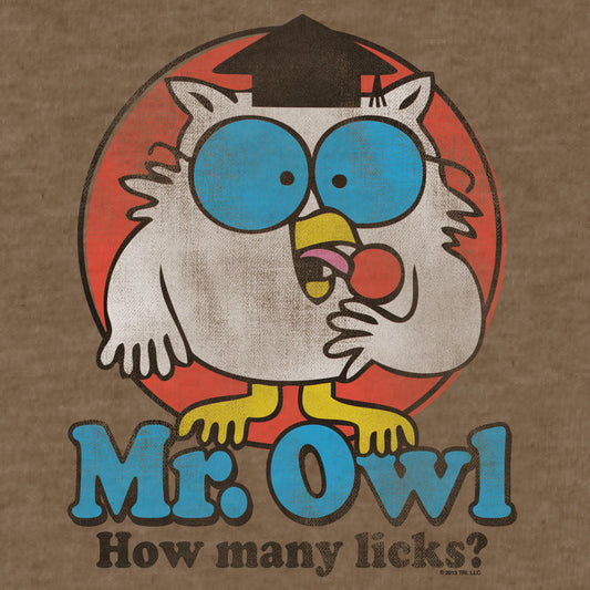 Mr. Owl How Many Licks? Mens T Shirt Brown