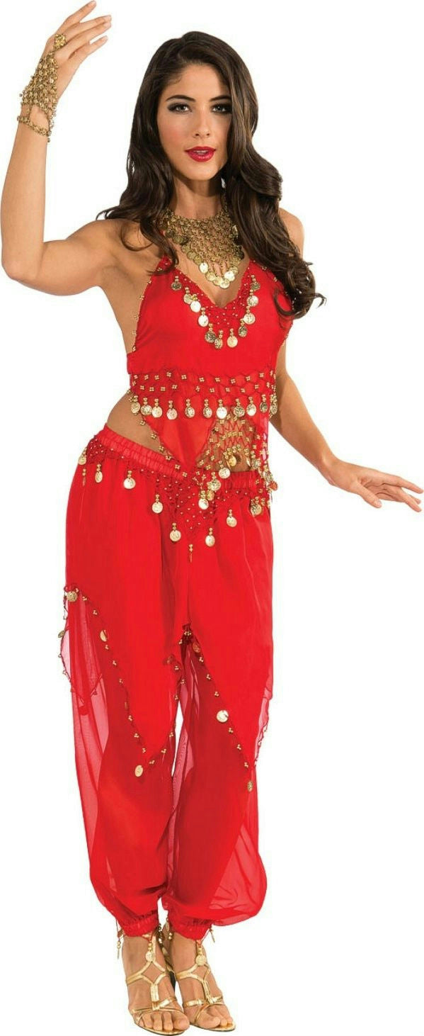Deluxe Embellished Red Belly Dancer Sexy Adult Harem Girl Costume Medium 10-14