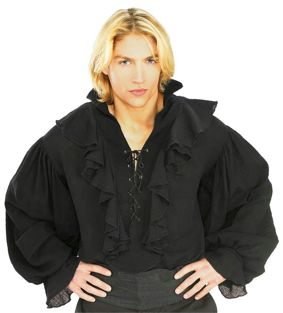 Black Linen Pirate or Renaissance Shirt for Adults Size XL 44-46 chest
