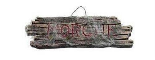 Wood Effect Morgue Sign with Cobwebs Halloween Decor Prop