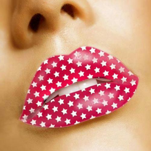 Pink Print with Stars Lips Temporary Tattoo Sticker