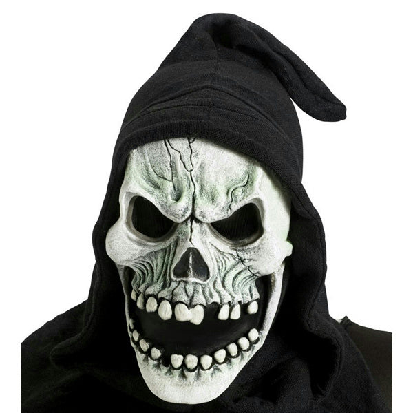 White Shrouded Open Mouth Skull Mask with Hood