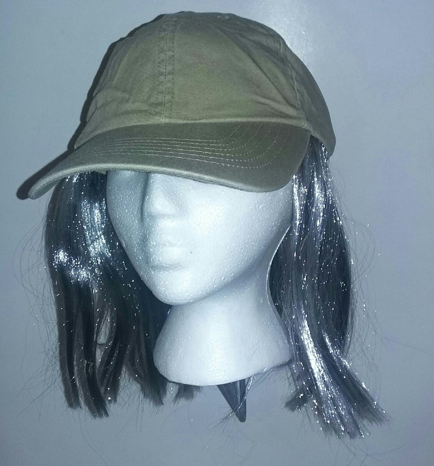 Party On Washed Denim Cotton Adjustable Baseball Cap With Attached Grey Hair Hat
