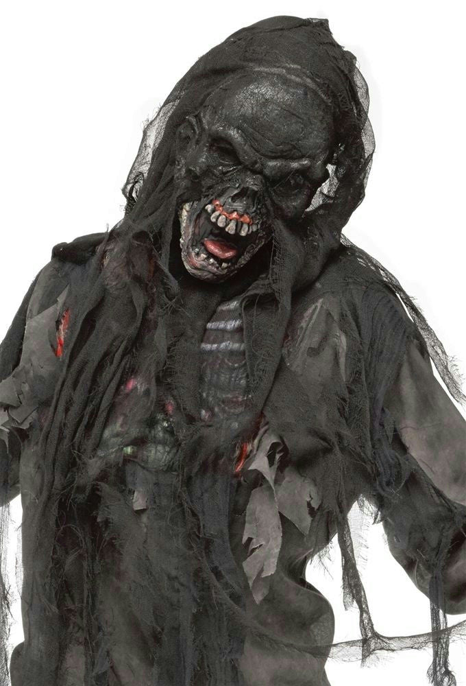 Black Burnt Charred Burning Dead Zombie Mask With Shroud