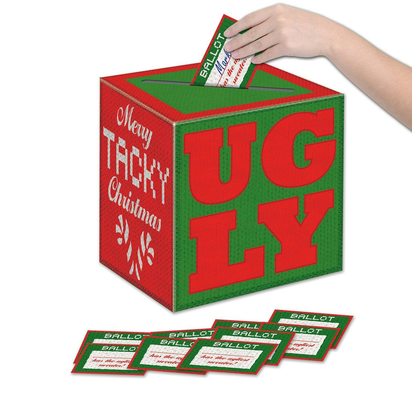 Ugly Christmas Sweater Party Contest Ballot Box With 10 Ballots
