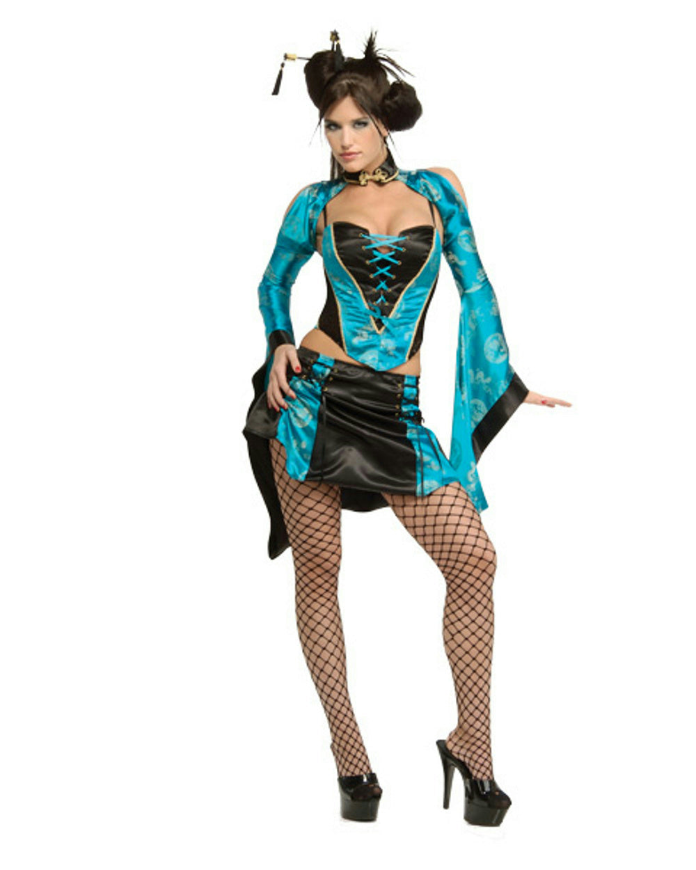Sexy Women's Black Blue Naughty Chinese Geisha Girl Adult Costume Size XS 2-6
