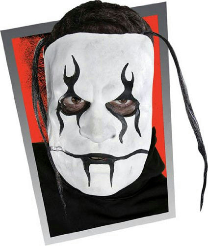 Stage Fright Goth Face Mask Black and White Painted Latex Half Mask with Hair