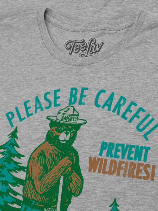 Smokey Bear Please Be Careful Prevent Wildfires Women's Scoopneck Womens T Shirt Gray