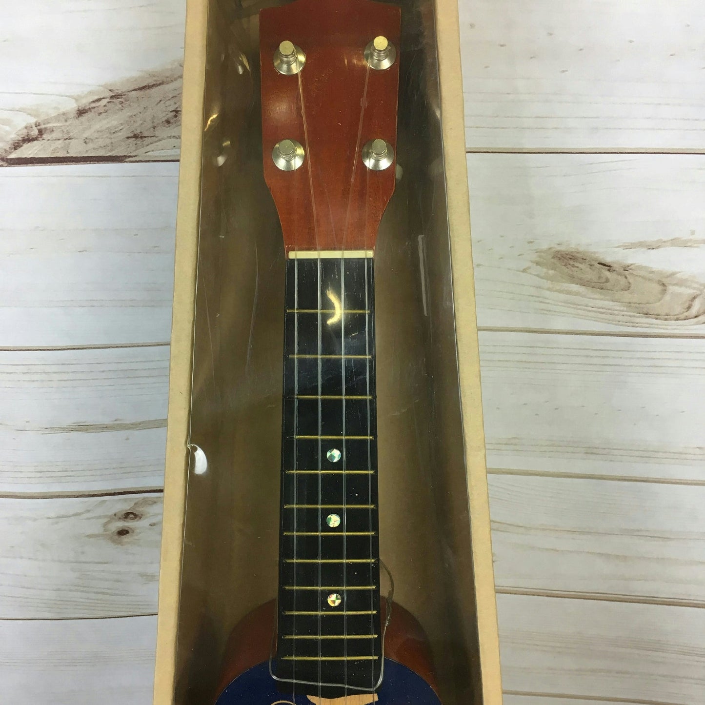 18" Wooden Ukulele Blue Floral Hawaiian Print Tropical Party Accessory
