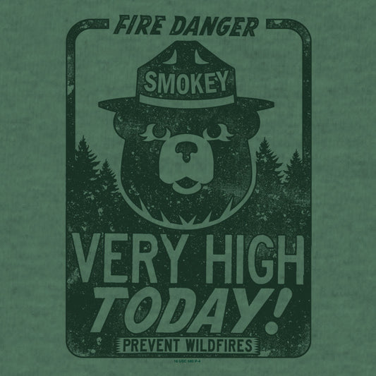Smokey Bear "Fire Danger Very High Today" Mens T Shirt Green