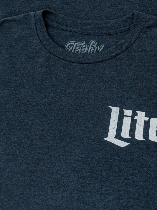 Miller Lite Beer Logo Front and Back Print Mens T Shirt Denim Black Heather