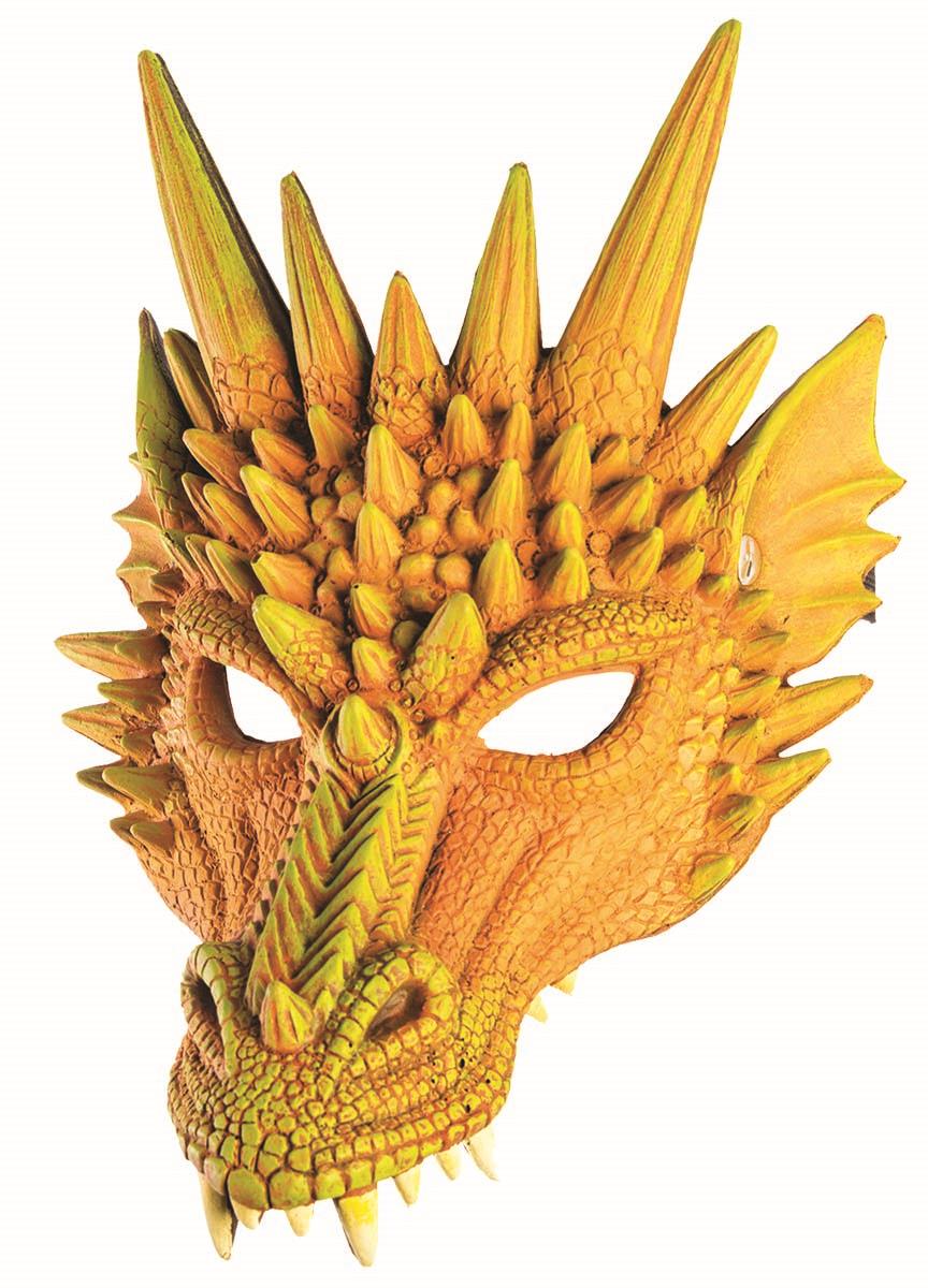 Yellow Orange Dragon Adult Dinosaur Latex Half Mask