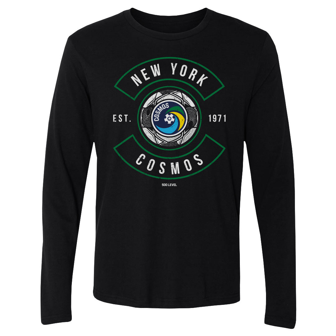 New York Cosmos Ball Arc WHT Mens Long Sleeve T Shirt 500 Level Officially Licensed Fan Gear