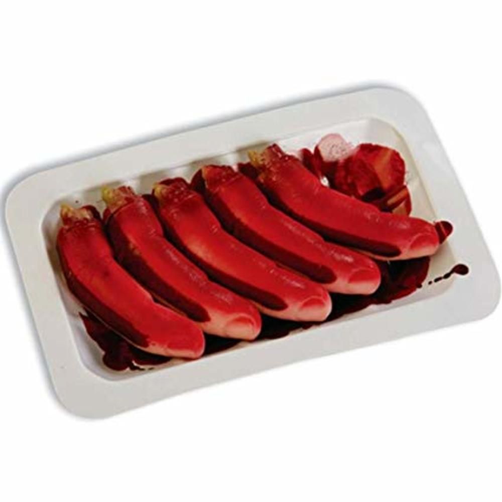 Bloody Banquet Fingers in a Butcher's Meat Tray Prop