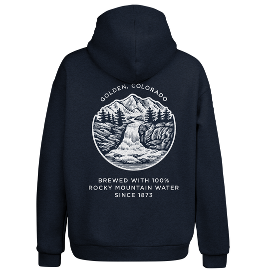 Coors Banquet Beer Double Sided Graphic Hooded Sweatshirt Hoodie Navy Blue