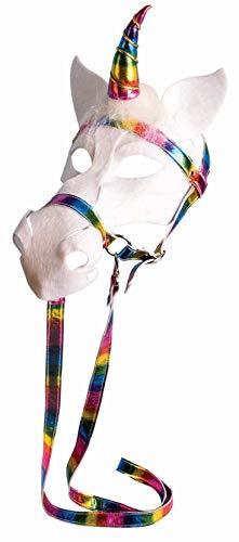White Unicorn Horse Venetian Mask With Rainbow Bridle