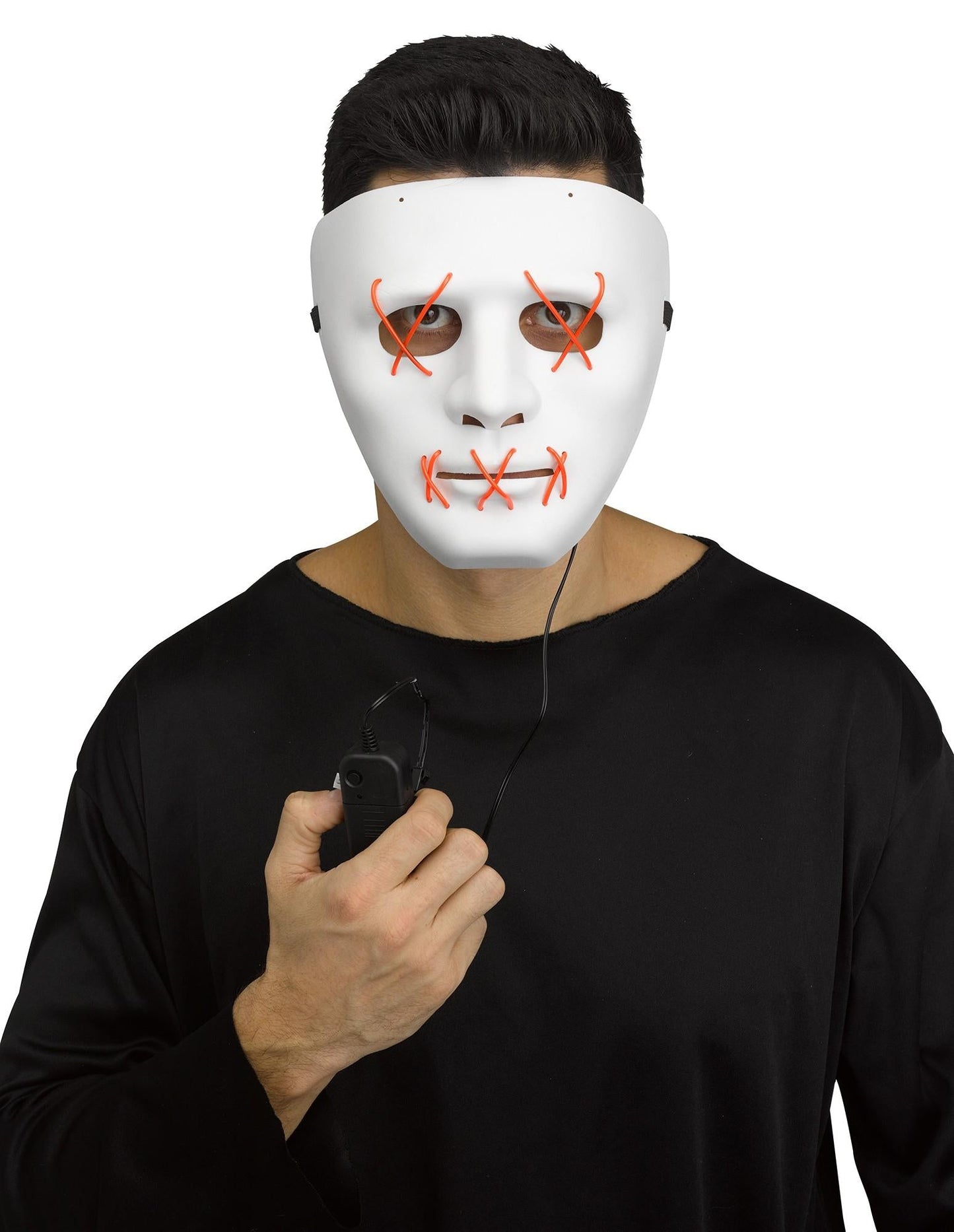 Scary Glowing Light up Purge Mask White Face with Glowing Red Wire