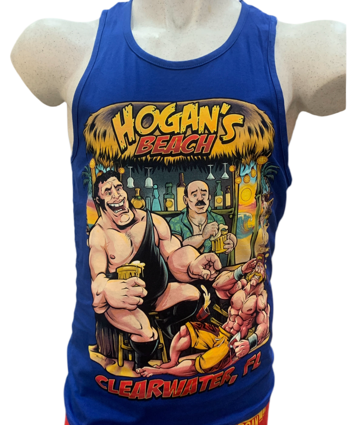 Andre The Giant Hulk Hogan Hogan's Beach Bar Mens Tank Top Shirt Blue