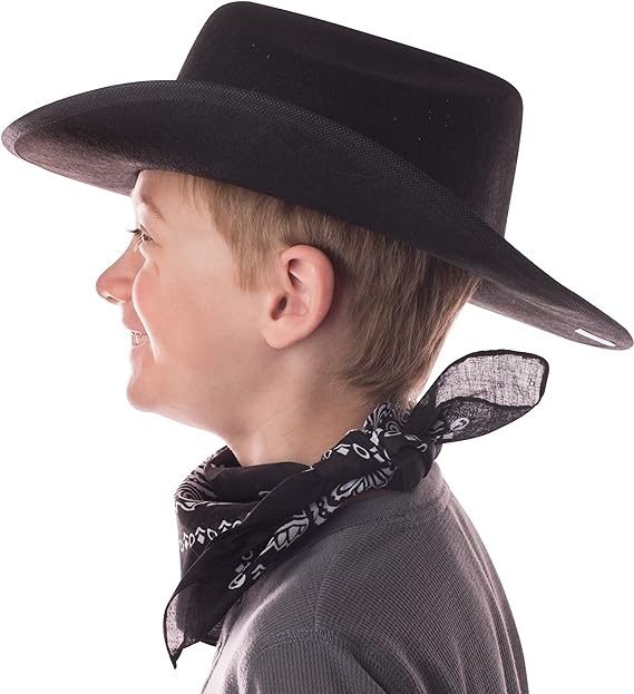 Jr Black Cowboy Hat with Bandana and Attached Badge Kids Child Hat