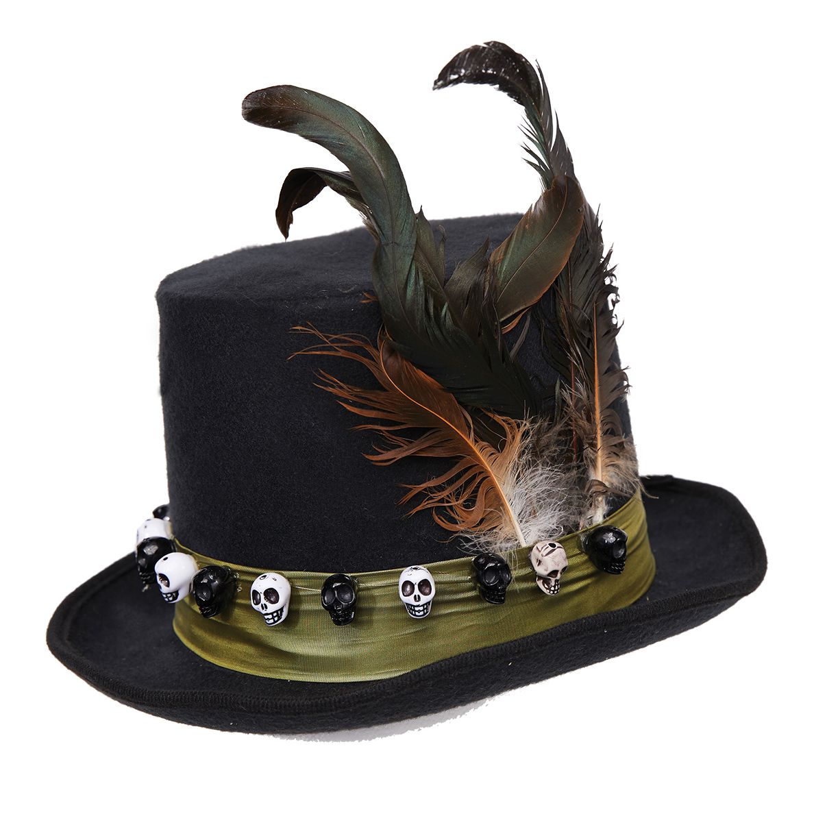 Underwraps Black Magic Hat Top Hat with Skulls and Feathers