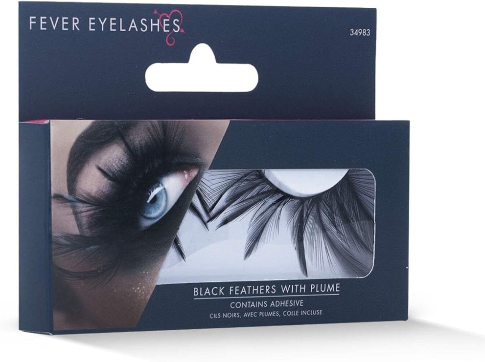 Black Feather with Plume Fake Eyelashes with Adhesive