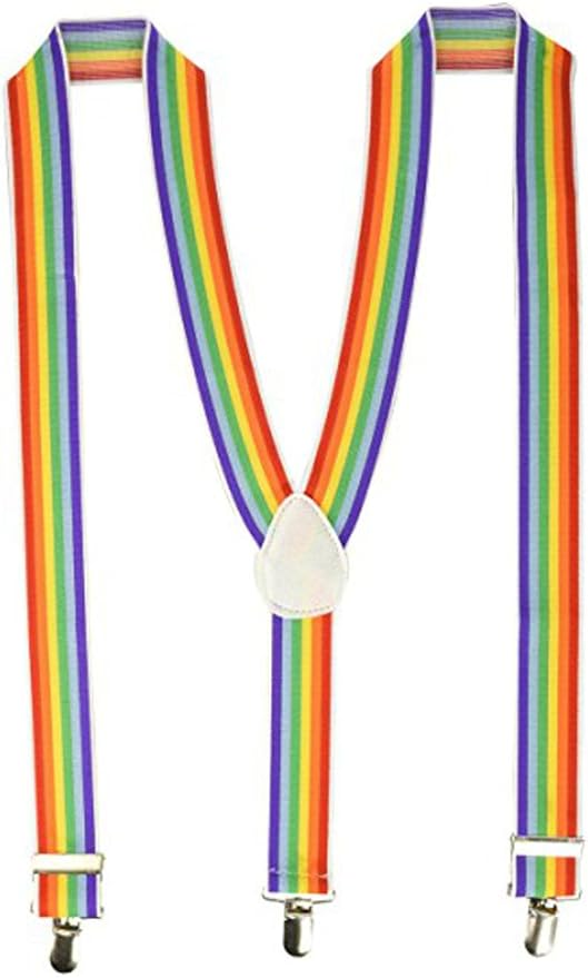 Multicolored Rainbow Clown Costume Suspenders Pride Mork Mindy