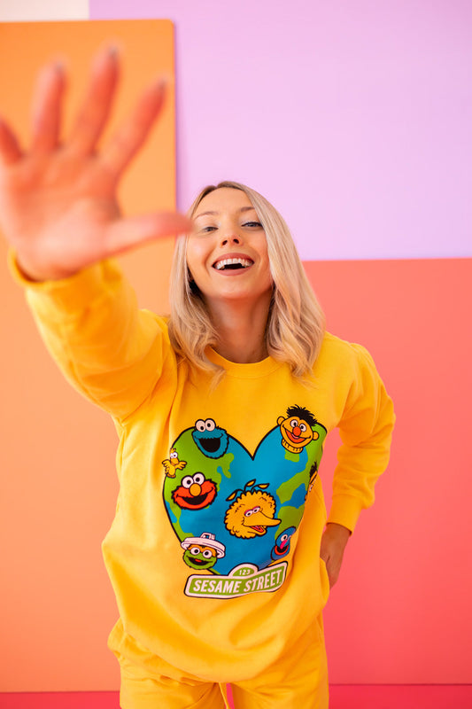World Heart Sesame Street Womens Crewneck Sweatshirt Yellow