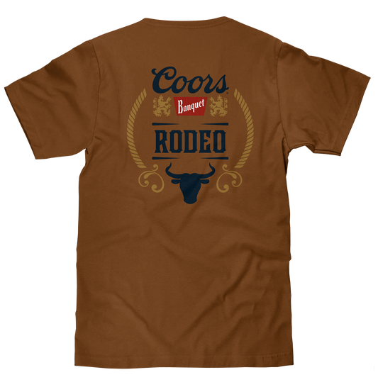 Coors Banquet Rodeo Bull Beer Front and Back Mens T Shirt Brown