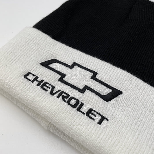 Chevrolet Bowtie Beanie Hat White and Black