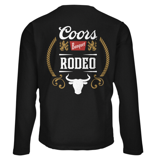 Coors Banquet Beer Rodeo Bull Double Sided Long Sleeve Shirt Black