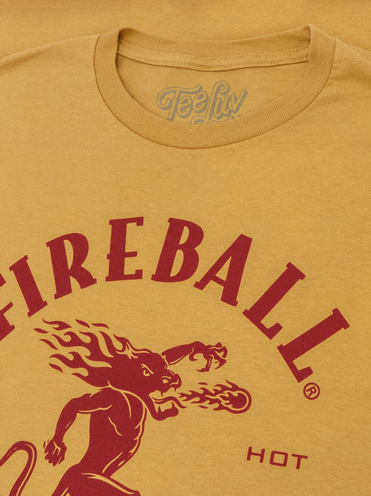 Fireball Whisky Red Hot Dragon Logo Mens T Shirt Mustard Yellow