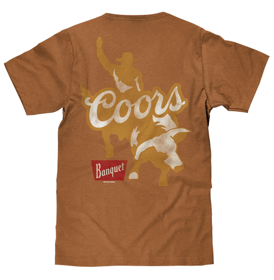 Coors Banquet Rodeo Bull Rider Front/Back Mens T Shirt Brown Sugar
